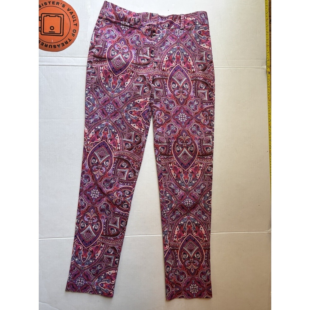 Lands' End Pants Womens 4 Fit 2 Slim Leg Pink Paisley‎ Boho Hippie Preppy